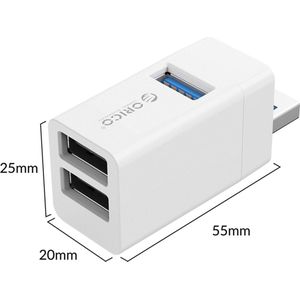 Orico mini USB hub met 3 poorten - USB2.0/USB3.0 - busgevoed / wit