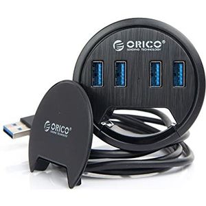 ORICO Hub, USB-tafel-hub, tafelkabeldoorvoer, 4 x USB 3.0-poorten, verlengkabel voor diameter van 60 mm gat, desktopkabeldoorvoer (zwart)
