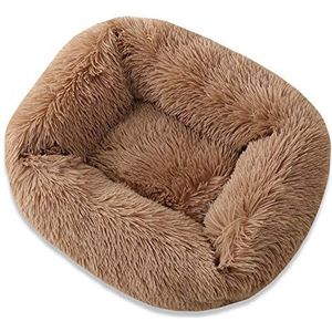 NGHSDO Huisdier Bed Ronde Pluche Kattenhonden Bed House Zacht Lang Pluche Kattenbed Ronde Honden Bed Voor Kleine Katten Nest Winter Warm Slaapbed Puppy Mat (Kleur: Lichtbruin, Maat: 45x35x20cm)