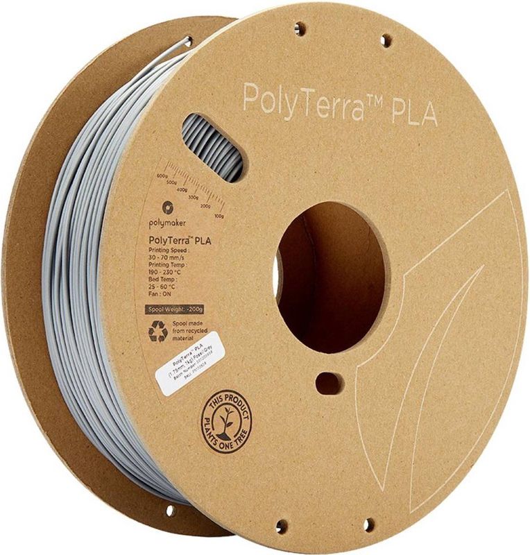 Polymaker 70824 PolyTerra PLA Filament PLA kunststof Gering kunststofgehalte 1.75 mm 1000 g Grijs (mat) 1 stuk(s)