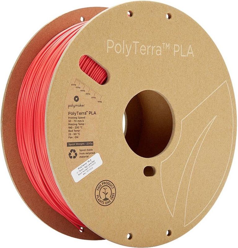 Polymaker 70826 PolyTerra PLA Filament PLA kunststof Gering kunststofgehalte, Wateroplosbaar 1.75 mm 1000 g Rood (mat)