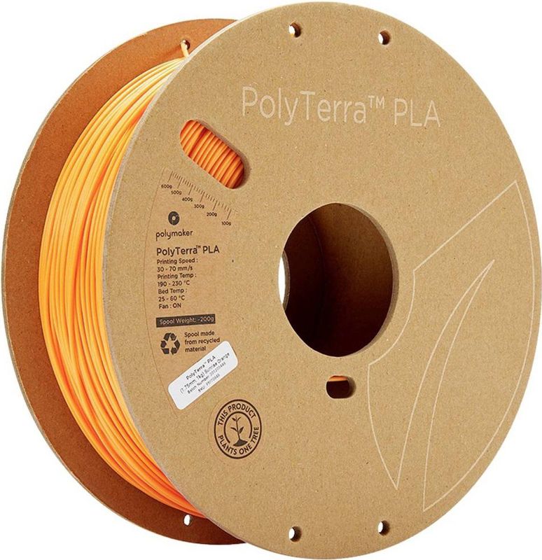Polymaker 70848 PolyTerra PLA Filament PLA kunststof Gering kunststofgehalte 1.75 mm 1000 g Oranje (mat) 1 stuk(s)