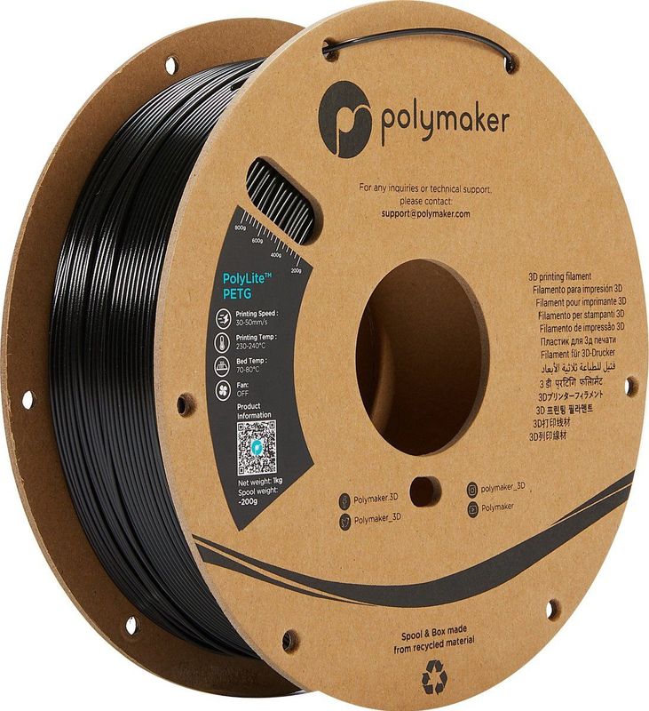 Polymaker PB01001 PolyLite Filament PETG Hittebestendig, Hoge treksterkte 1.75 mm 1000 g Zwart 1 stuk(s)