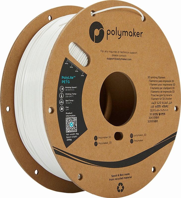Polymaker PB01002 Filament PETG Hittebestendig, Hoge treksterkte 1.75 mm 1000 g Wit PolyLite™ 1 stuk(s)