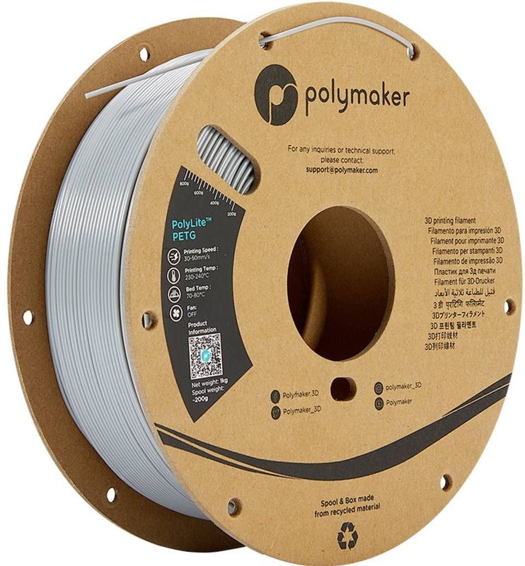 Polymaker PB01003 PolyLite Filament PETG Hittebestendi - Hoge Treksterkte 1.75 Mm 1000 G Grijs 1 Stuk(s)