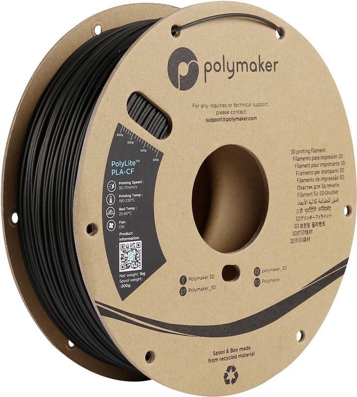 Polymaker PA10001 Filament PLA-CF Koolstofvezelversterkt 1.75 mm 1000 g Zwart PolyLite™ 1 stuk(s)
