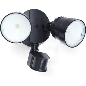 LUTEC Shrimp - LED security wandlamp voor buiten - PIR bewegingssensor - Dag/nacht sensor - Tweekoppig - 1250Lm krachtig licht - 5000K helder wit licht - Mat zwart