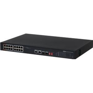 Dahua PoE DH-PFS3218-16ET-135 netwerkswitch Unmanaged L2 Gigabit Ethernet (10/100/1000) (18 Havens), Netwerkschakelaar, Zwart