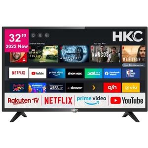 HKC Smart TV 32 Inch (80 cm) Televisie met Netflix, Prime Video, Rakuten TV, DAZN, Disney+, Youtube, UVM, Wifi, Triple Tuner DVB-T2 / S2 / C