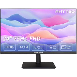 ANTTEQ 24S2 - 24 Inch Monitor-Full HD 1080P- 75Hz VA-Computer Monitor 178° Kijkhoek -16.7M Kleuren met HDMI VGA Free Flicker Blue Light Filter- Ultra Slim Bezel LED-Zwart