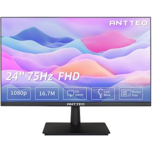 Antteq- 24 Inch Monitor-Full HD 1080P- 75Hz VA-Computer Monitor 178° Kijkhoek -16.7M Kleuren met HDMI VGA Free Flicker Blue Light Filter- Ultra Slim Bezel LED-Zwart