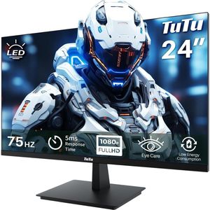 TuTu - 24 Inch Monitor - 1920x1080p - 75Hz - Eye-Care - Flicker-Free - Low Blue Light Plus - HDMI - VGA