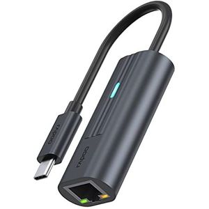 Rapoo USB-C Adapter, USB-C naar Gigabit LAN, grijs - Desktop accessoire Zwart