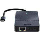 Rapoo 10-in-1 USB-C multipoort-adapter, 100 W voeding, 2 x 4K HDMI 1 Gbps LAN, 1 x USB-C en 2 x USB-A 3.0 data-aansluitingen, micro SD/SD-geheugenkaartlezer, AUX