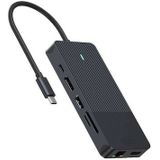 Rapoo 12-in-1 USB-C multipoort-adapter, 100 W voeding, 2 x 4K HDMI DisplayPort, 4K DisplayPort, 1 Gbps LAN, 1 x USB-C en 2 x USB-A 3.0 data-aansluitingen, Micro SD/SD-geheugenkaartlezer, AUX