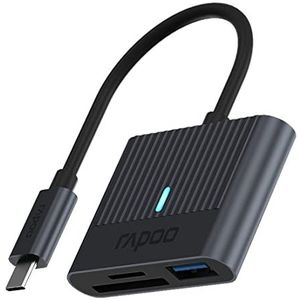 Rapoo UCR-3001 USB-C 3-1 Speicherkartenleser, Aluminium, kompatibel mit SDXC, SDHC, SD, MMC, RS-MMC, Micro SDXC, Micro SD, Micro SDHC, UHS-II und UHS-I Karten, USB-A Port mit 5Gbps (7,5W)