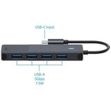 Rapoo UCH-4001 USB-C-naar-USB-A-hub van aluminium, 4 USB-A-data-poorten, compatibel met MacBook Pro, MacBook Air, iPad Air / Pro, Surface Pro / Go, laptop, smartphone