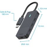 Rapoo - UCH-4002 - USB-C Hub - Grijs - Aluminium - 4 Havens