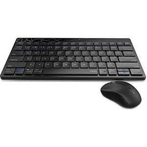 Rapoo 8000M Zubehör Set für Computer, Tastatur und Maus Kabellos, Multi - Mode, Kabellos, Wireless, USB, 2.4GHz, Bluetooth, Multimedia Tasten, 1300 DPI, Schwarz