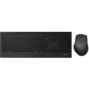 Rapoo 9500m draadloze ultradunne multi-mode Deskset, toetsenbord en muis voor kantoor, bureau, Bluetooth 3.0/4.0, 2, 4 GHz - zwart, Indeling: Duits