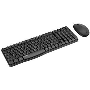Rapoo NX1820 Bekabelde toetsenbord-muisset, deskset, 1600 dpi-sensor, eenvoudige installatie, ergonomisch voor links- en rechtshandigen, DE-lay-out QWERTZ PC & Mac - zwart