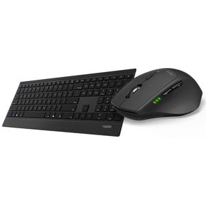 Rapoo | Draadloos toetsenbord en muis met Portugese QWERTY (toetsenbord en muis met Bluetooth en 2,4 GHz multimode-technologie, optische muis met 1.600 dpi, ultradun toetsenbord) zwart