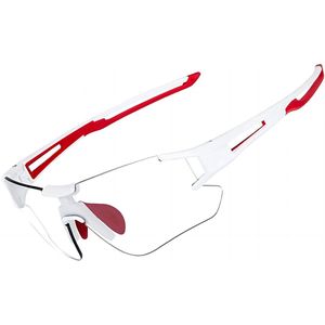 Rockbros Fietsbril - UV400 Bescherming Fietszonnebril - Sportbril Dames Heren - Transprante Meekleurend - Wit Rood