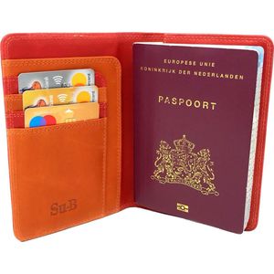 Paspoort Hoesje- RFID- Passport Cover- Kaarthouder - Luxe Leer - Rood - Oranje
