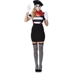 Karnival Costumes Retro Mime Kostuum 5-Delig voor Vrouwen Carnavalskleding Dames Carnaval - Polyester - Maat XL - 6-Delig T-Shirt/Rok/Baret/Nek Accessoire/Handschoenen/Kousen