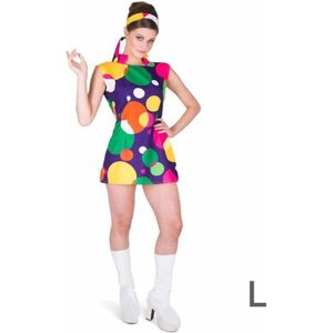 Karnival Costumes Retro Hippie Kostuum Dames Carnavalskleding Dames Foute Party '60's '70's Party Carnaval - Polyester - Maat L - 2-Delig Jurk/Hoofdband