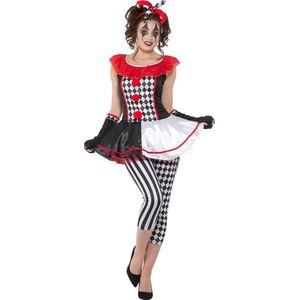 Karnival Costumes Harlekijn Halloween Kostuum Dames Halloween Kostuum Volwassenen Carnavalskleding Dames Carnaval - Polyester - Rood/zwart - Maat XS - 4-Delig Jurk/Leggings/Handschoenen/Hoofdband