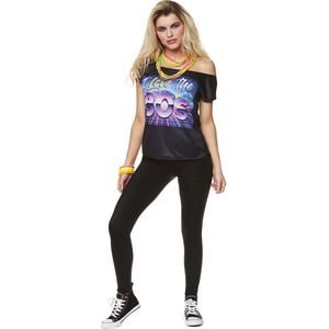 Karnival Costumes Shirt I love the 80's Dames Carnaval Verkleedkleren Volwassenen Carnavalskleding Dames Foute Party - Polyester - Zwart - Maat XS