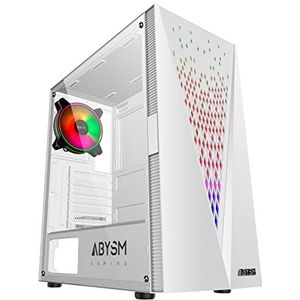 ABYSM Gaming Semi-Tower PC behuizing ATX Danube KOLPA wit, met paneel van gehard glas, 1 x USB 3.0 en 2 x USB 2.0, aansluitingen, bovenfilter en 1 stille ventilator van 12 cm