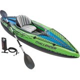 Intex Challenger K1 Kayak 1 Man Inflatable Canoe with Aluminum Oars and Hand Pump, Green/Blue