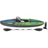 Intex Challenger K1 Kayak 1 Man Inflatable Canoe with Aluminum Oars and Hand Pump, Green/Blue