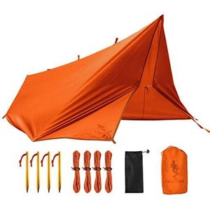 GRATIS SOLDAAT Tarp Waterdicht 3m x 3.2m Tarp Ultralight Tent Dekzeil UV-bescherming Camping Luifel Tent Outdoor Multifunctioneel Groot Tarp voor Kamperen, Activiteiten (Oranje, met Spijkers)