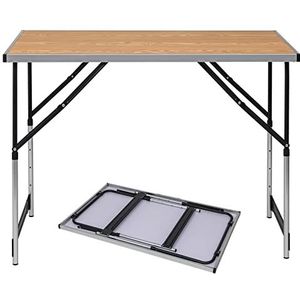 eSituro Campingtafel, aluminium klaptafel, in hoogte verstelbaar, 100 x 60 x 73 – 94 cm, vouwtafel, picknicktafel, tafelblad van MDF, eiken