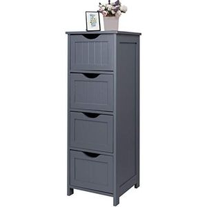 eSituro Badkamer Opbergkast met 4 Lade Dresser Organizer Floor Standing Cabinet Unit Opslag Hout, Grijs