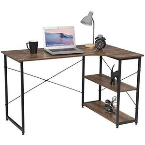 eSituro SCD0077 Bureau, computertafel, bureautafel, werktafel met plank, hout, staal, industrie