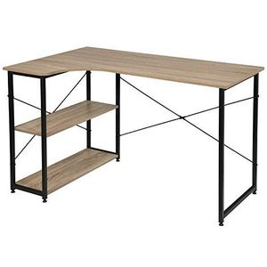 eSituro SCD0078 Bureau, hoektafel, L-vormig, computertafel, kantoormeubel, pc-tafel, werktafel met 2 planken van hout en staal, zwart en bijgebrouwen, ca. 120 x 74 x 72 cm
