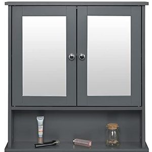 eSituro SBP0059 spiegelkast badkamerspiegel hangkast met deuren wandkast badkamerkast grijs BHT ca: 56x58,3x13cm