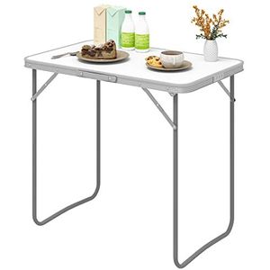 eSituro SCPT0034 Campingtafel, klaptafel op balkon, bijzettafel, inklapbare tafel, tuintafel met handvat, van MDF-metaal, 80 x 50 x 70 cm, wit