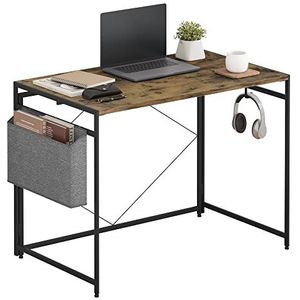 eSituro SCD0212 Inklapbare schrijftafel, computertafel met zijvak en haken, pc-tafel, werktafel van MDF en metaal, 100 x 75 x 50 cm, rustiek bruin/zwart