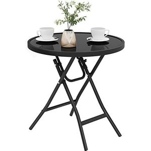 eSituro Inklapbare salontafel voor het balkon, met tafelblad van glas, tuintafel, inklapbare tafel, zwart, diameter 46 x 47,5 cm, ronde tafel