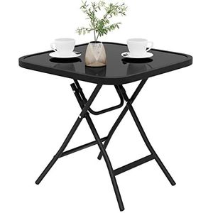 eSituro Klaptafel, bijzettafel, inklapbaar, balkontafel, campingtafel, tuintafel, bistrotafel, met metalen frame, rechthoekig tafelblad van gehard glas, 46 x 46 x 48 cm, zwart SCPT0037