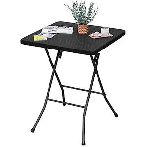 eSituro Klaptafel tuintafel, bijzettafel outdoor, inklapbare balkontafel, campingtafel, bistrotafel, vierkant tafelblad in rotanlook, zwart, 61 x 73 x 61 cm SCPT0039