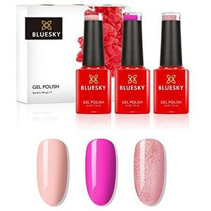 Set van bluesky gel nagellak, zomerfeest, Pink Martini SS2014, Beach Party SS2024, Lolita SS2018. 3 x 5 ml roze, koraal, pastel (vereist verharding onder UV LED -lamp)