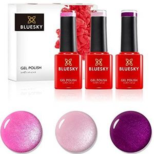 Bluesky Set van 3 Pink Powder gelnagellak, Tango Passion 80580, grapefruit Sparkle 80546, Honeysuckle Sj16, 3 x 5 ml, glitter, roze, paars (vereist uitharding onder uv- of ledlamp)