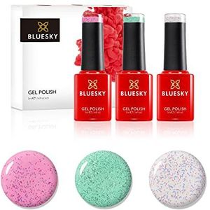 Set nagellak in bluesky gel, poedervormige glitter, SR11 Sailor, SR24 Glitter, Pink Kisses 63908, 3x 5 ml (vereist verharding onder UV of LED -lamp)