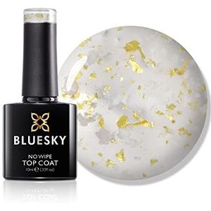Bluesky Gel nagellak zonder vegen, transparant met gouden en witte vlokken, glanzende afwerking, 10 ml (vereist drogen onder uv-/ledlamp)